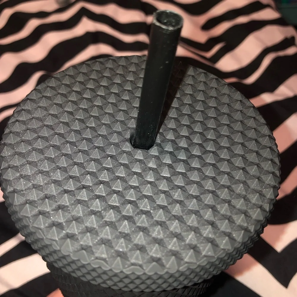 Letter M Black Textured Tumbler with Straw, New